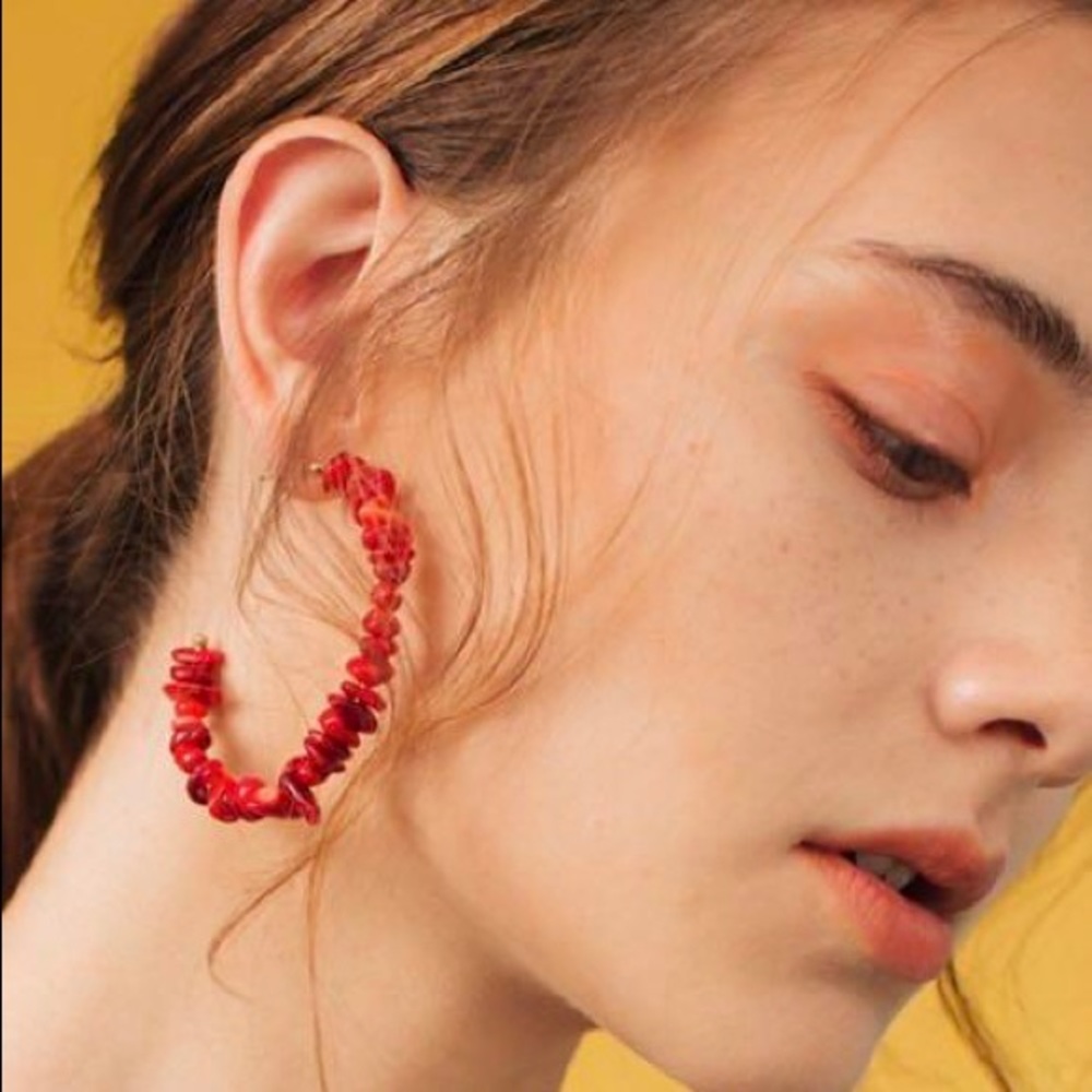 ZARA Red Big Hoop Gold Earrings